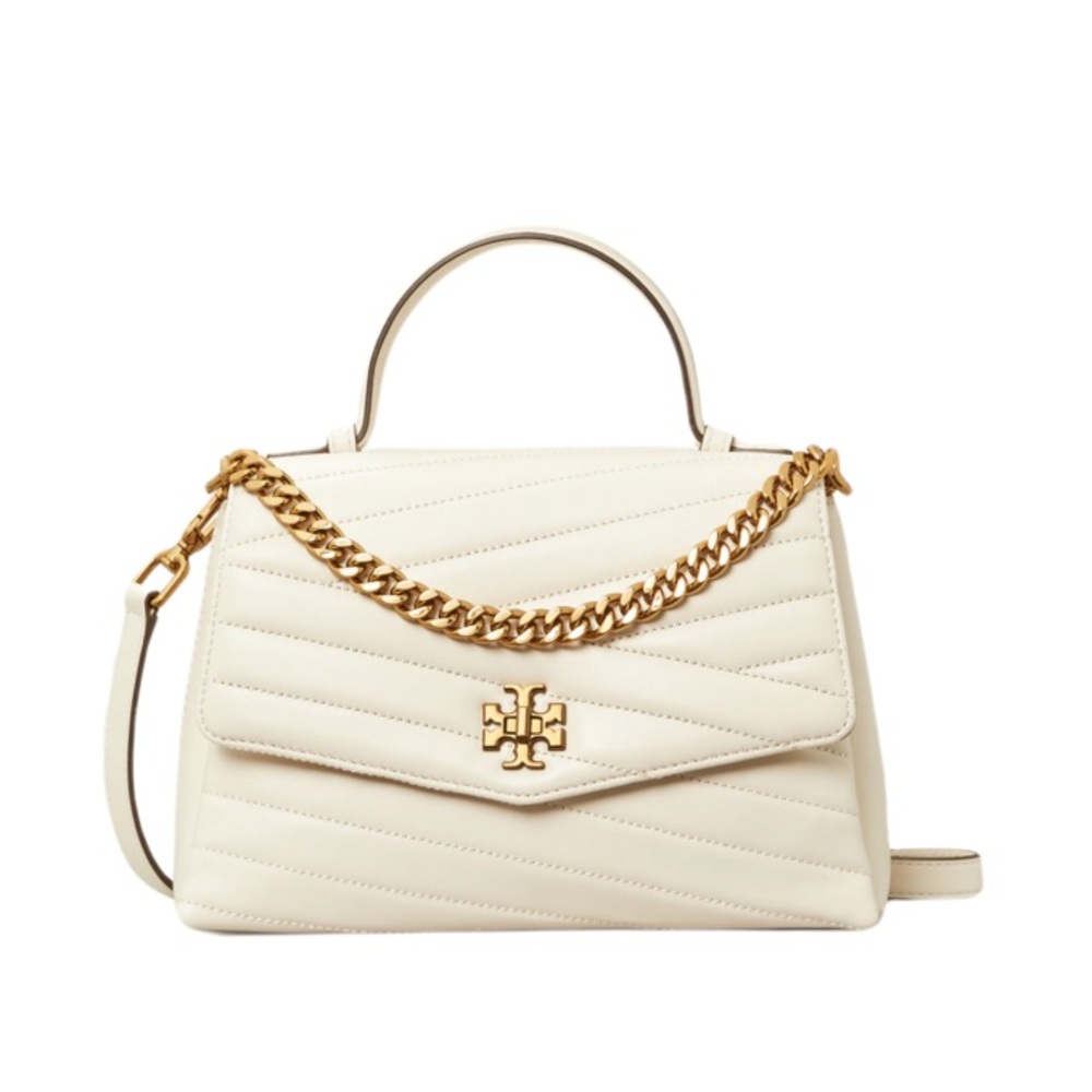 TORY BURCH Kira IvoryChevon Leather Quilted Convertible Satchel Shoulder Handbag